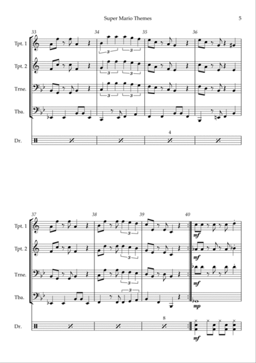 Super Mario Bros Theme Brass Quartet scores gallery preview page 5