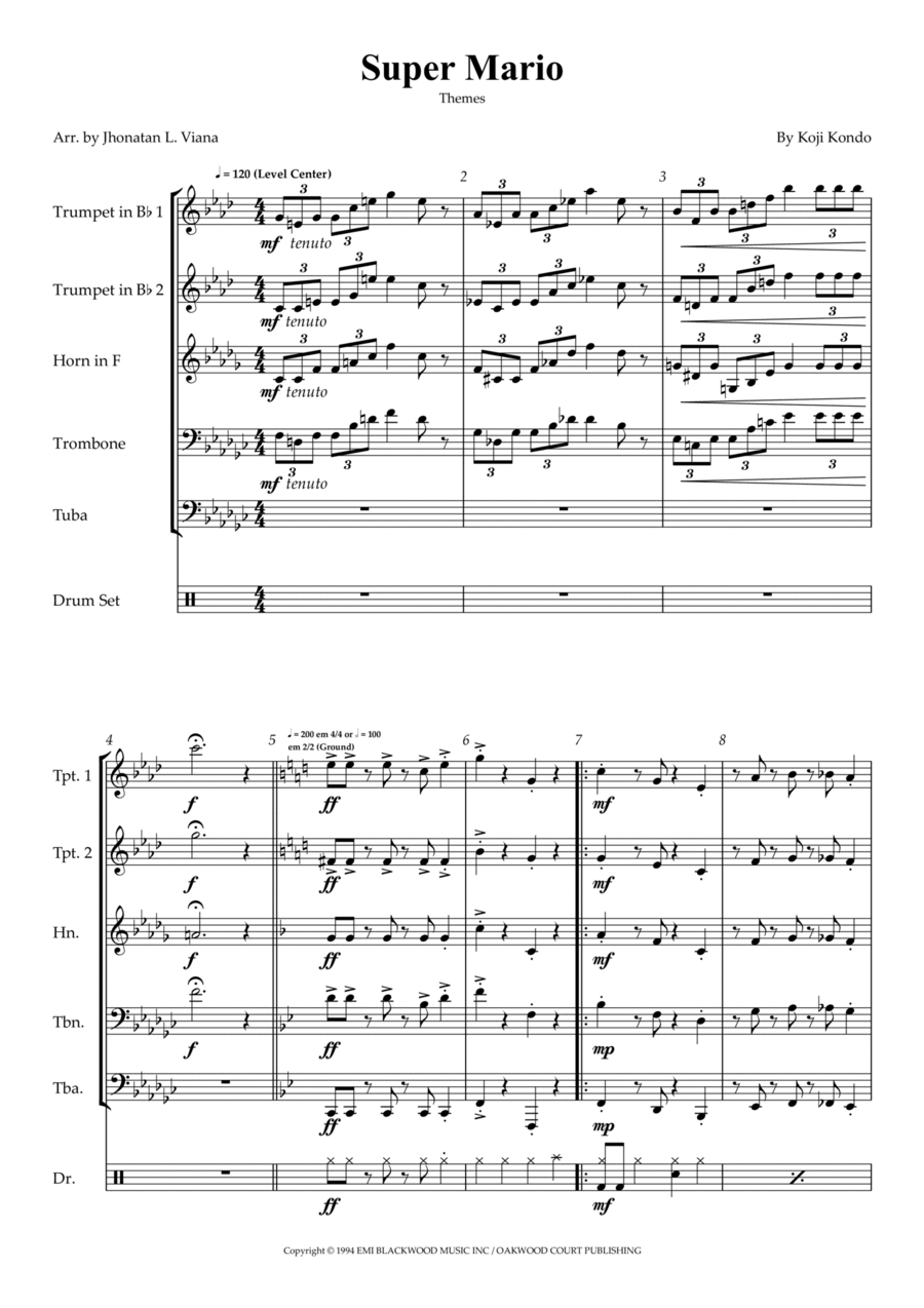 Super Mario Bros Theme Brass Quintet scores gallery preview page 1