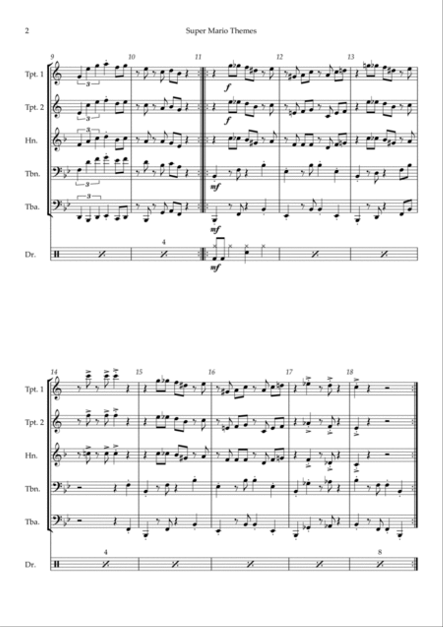 Super Mario Bros Theme Brass Quintet scores gallery preview page 2