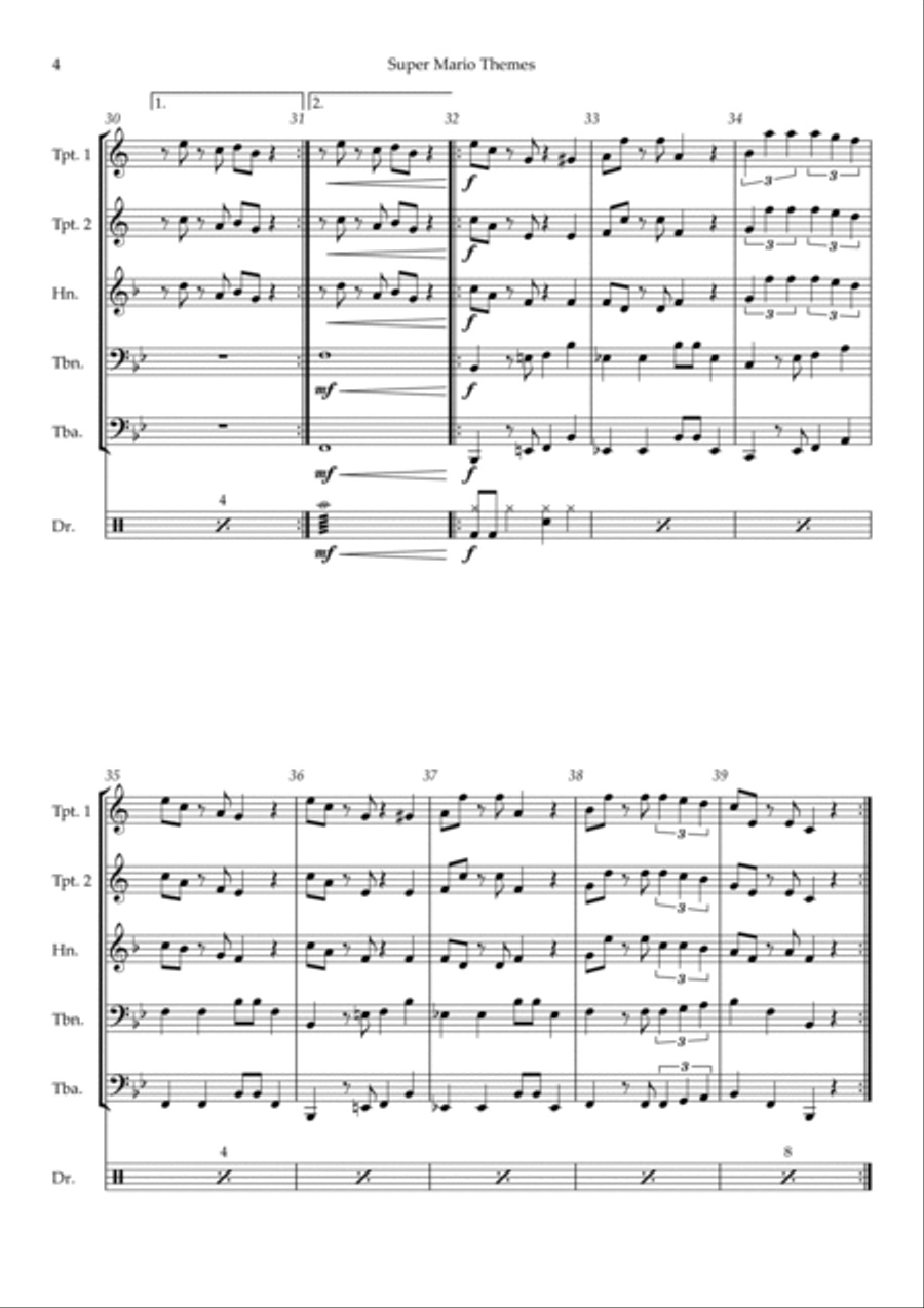 Super Mario Bros Theme Brass Quintet scores gallery preview page 4