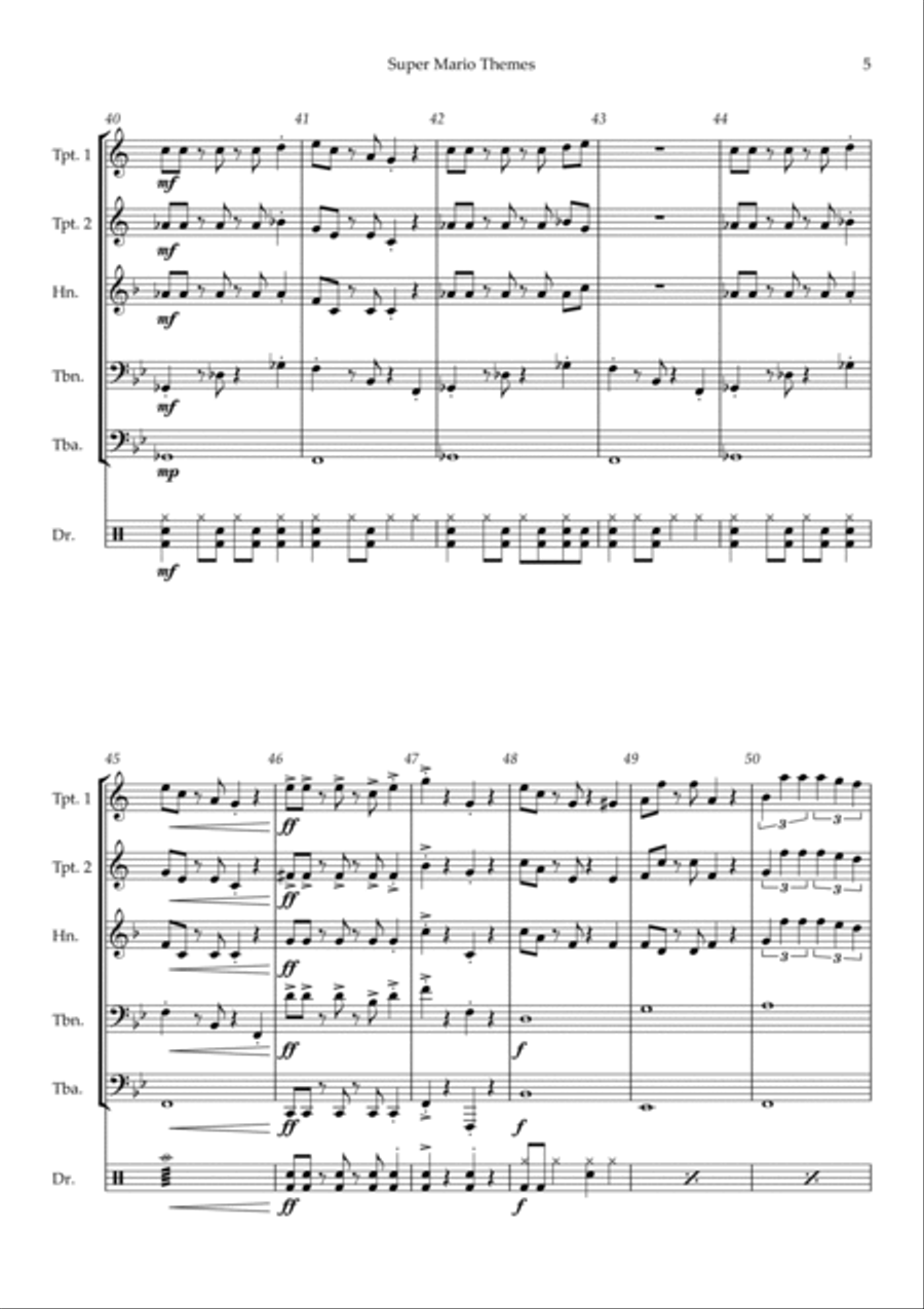 Super Mario Bros Theme Brass Quintet scores gallery preview page 5