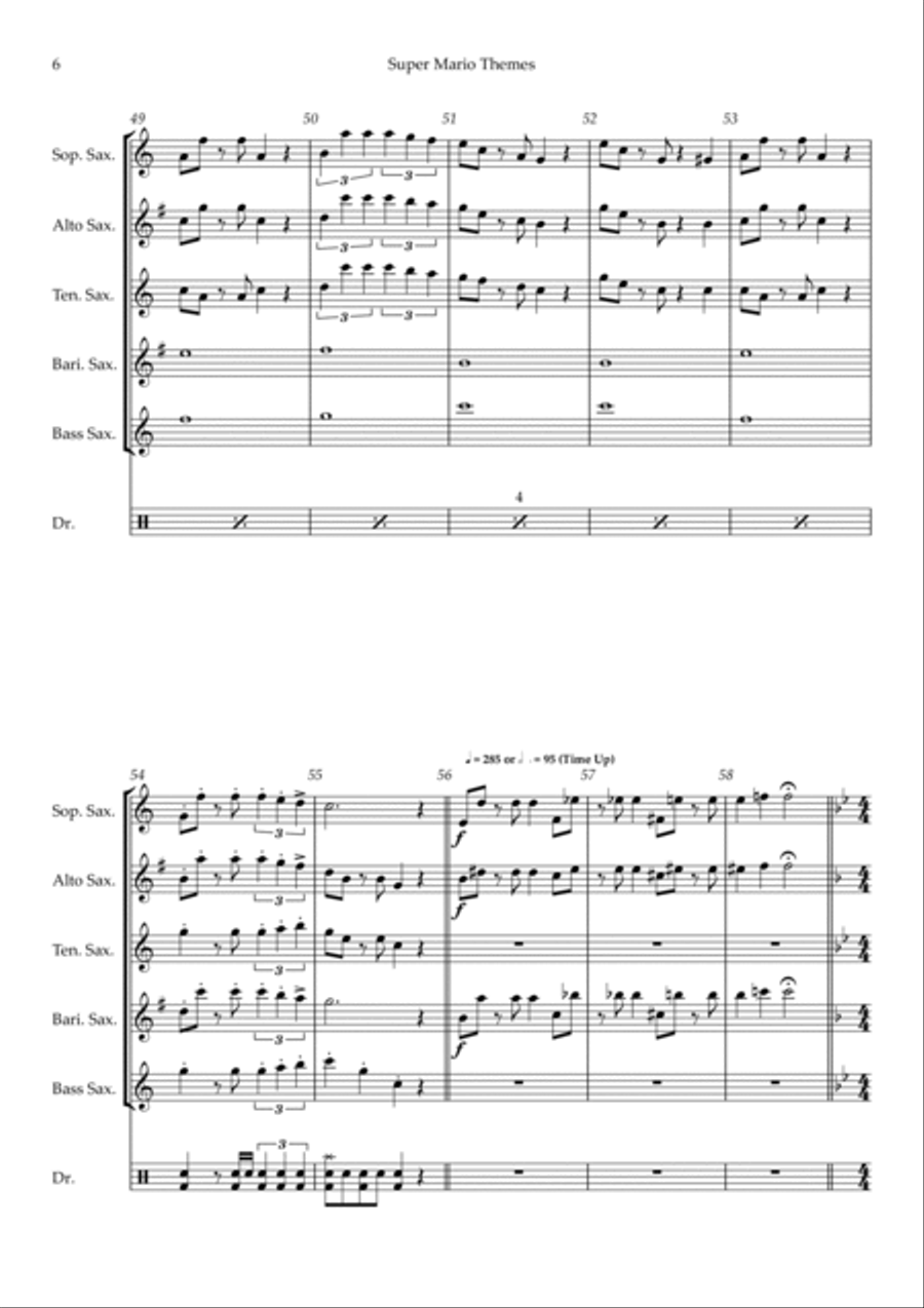 Super Mario Bros Theme Saxophone Quintet scores gallery preview page 6