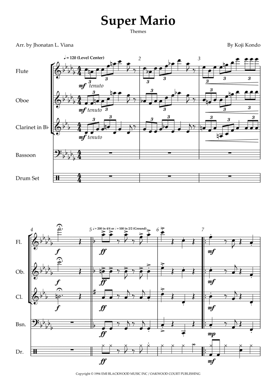 Super Mario Bros Theme Woodwind Quartet scores gallery preview page 1