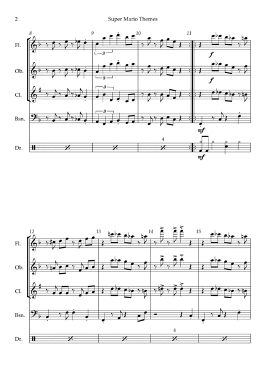 Super Mario Bros Theme Woodwind Quartet scores gallery preview page 2
