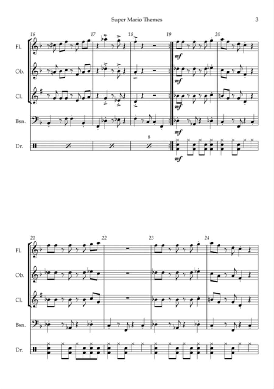 Super Mario Bros Theme Woodwind Quartet scores gallery preview page 3
