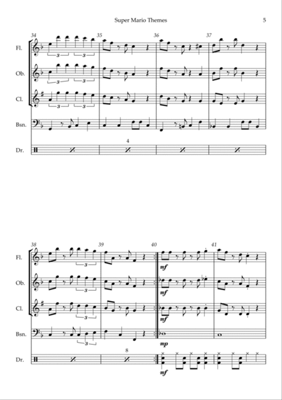 Super Mario Bros Theme Woodwind Quartet scores gallery preview page 5