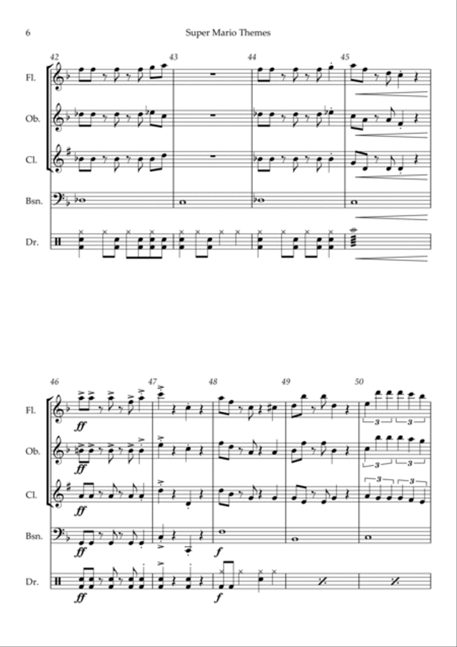 Super Mario Bros Theme Woodwind Quartet scores gallery preview page 6