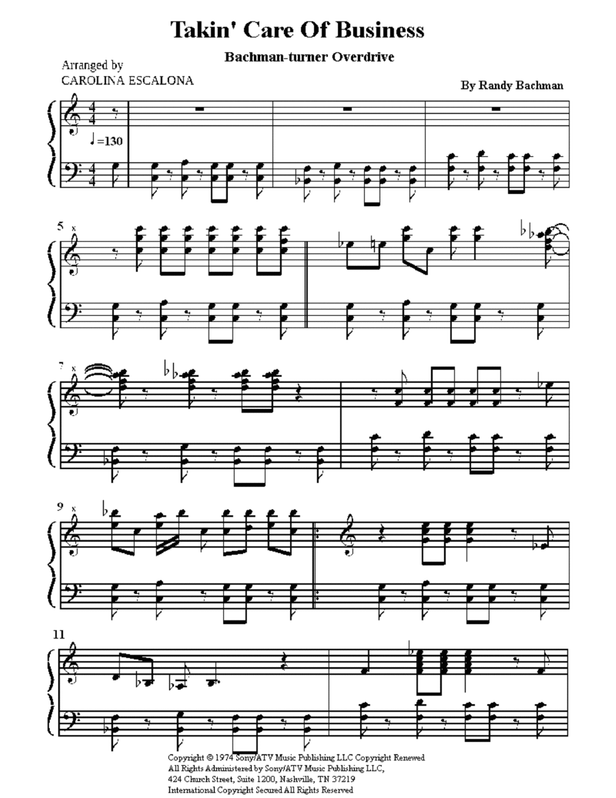 Takin' Care Of Business Piano Solo scores gallery preview page 1
