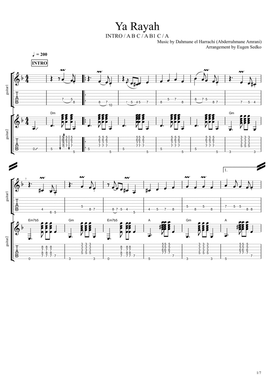 Ya Rayah Acoustic Guitar scores gallery preview page 1