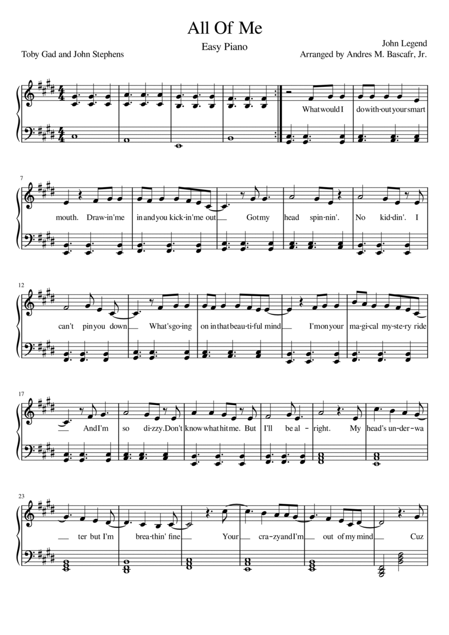 All of Me in E Major A Cappella scores gallery preview page 1