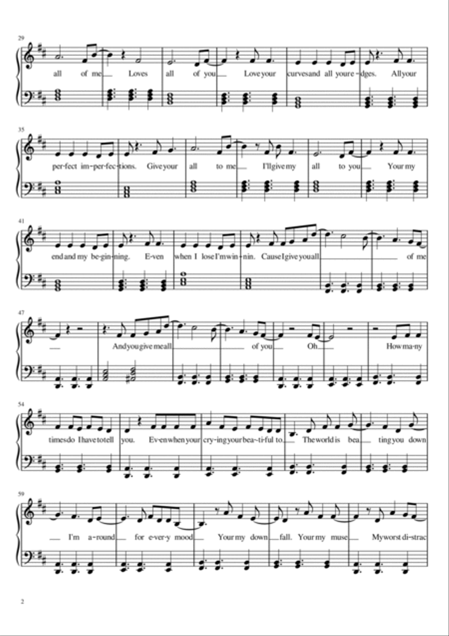 All of Me in D Major Easy Piano scores gallery preview page 2