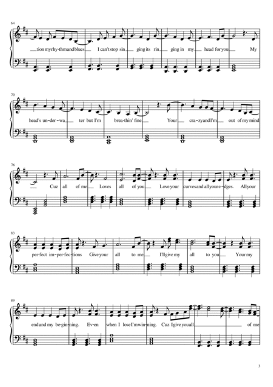 All of Me in D Major Easy Piano scores gallery preview page 3