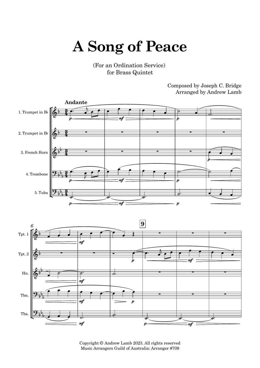 Joseph C. Bridge | A Song of Peace (arr. for Brass Quintet) Brass Quintet scores gallery preview page 5