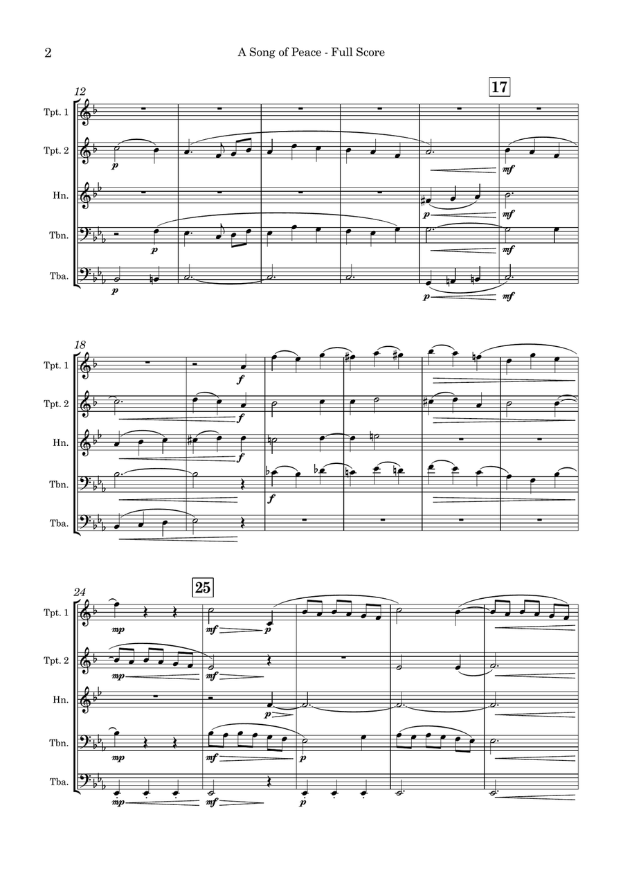 Joseph C. Bridge | A Song of Peace (arr. for Brass Quintet) Brass Quintet scores gallery preview page 6