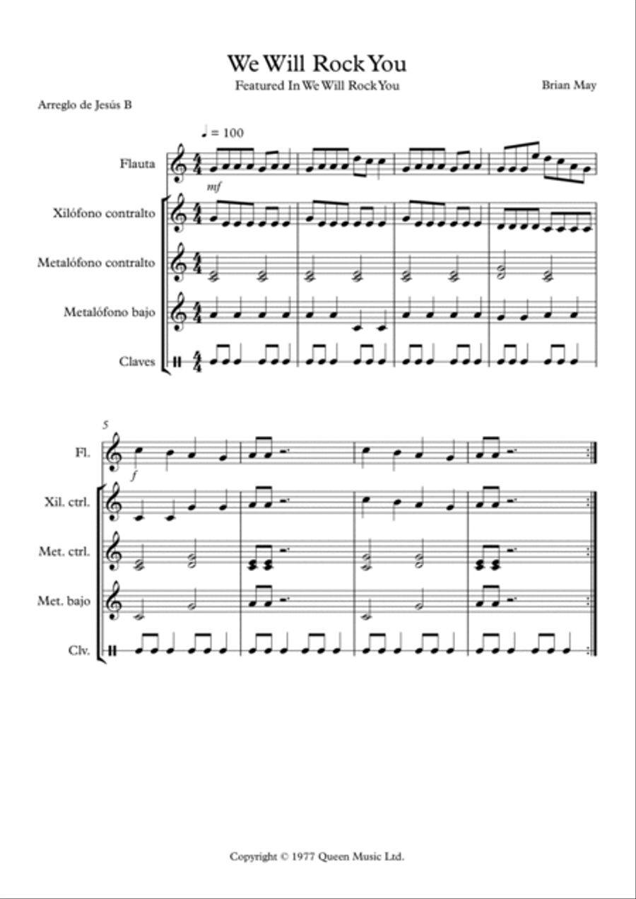 We Will Rock You Orff Instrument scores gallery preview page 2