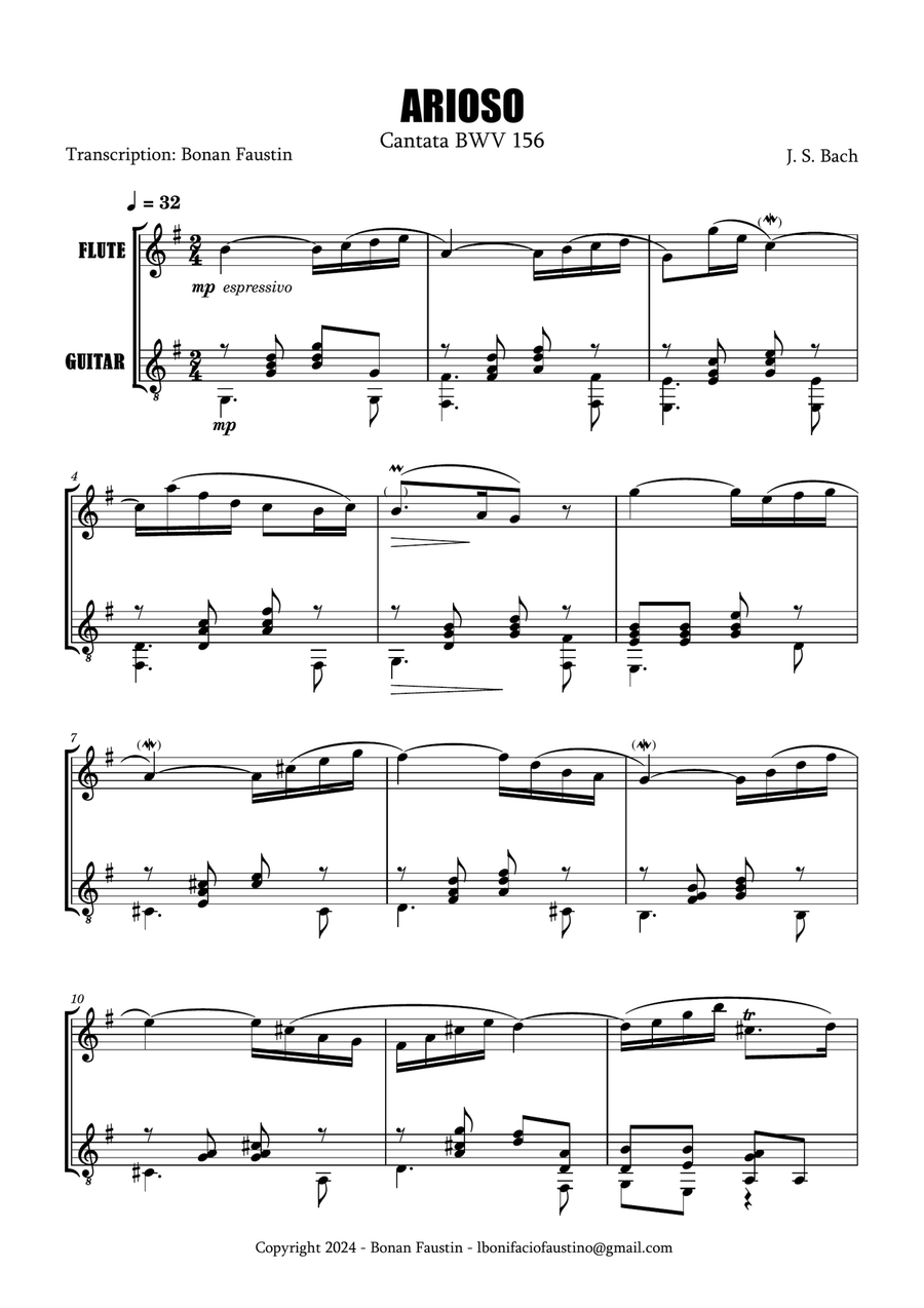 ARIOSO (CANTATA BWV 156) FOR FLUTE AND GUITAR Flute scores gallery preview page 2