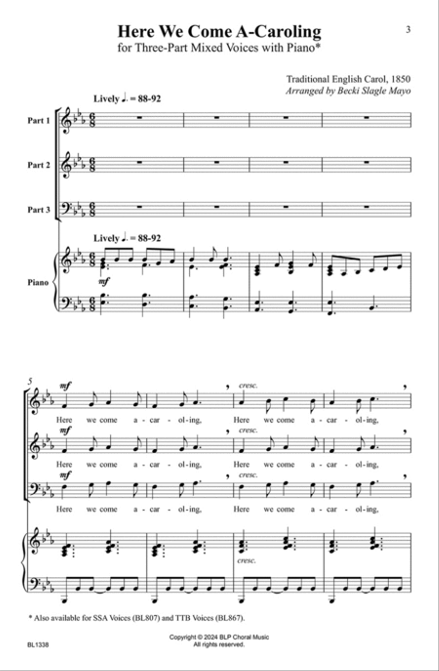 Here We Come A-Caroling 3-Part scores gallery preview page 2