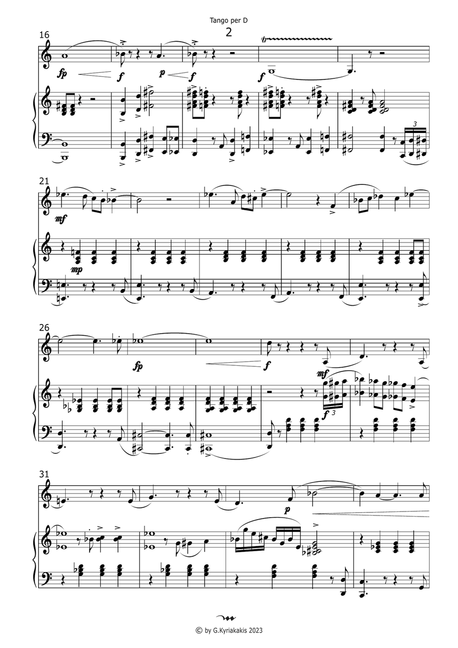 Tango per D for Violin (also for Bb Clarinet or Bb Trumpet) and Piano Chamber Music scores gallery preview page 4