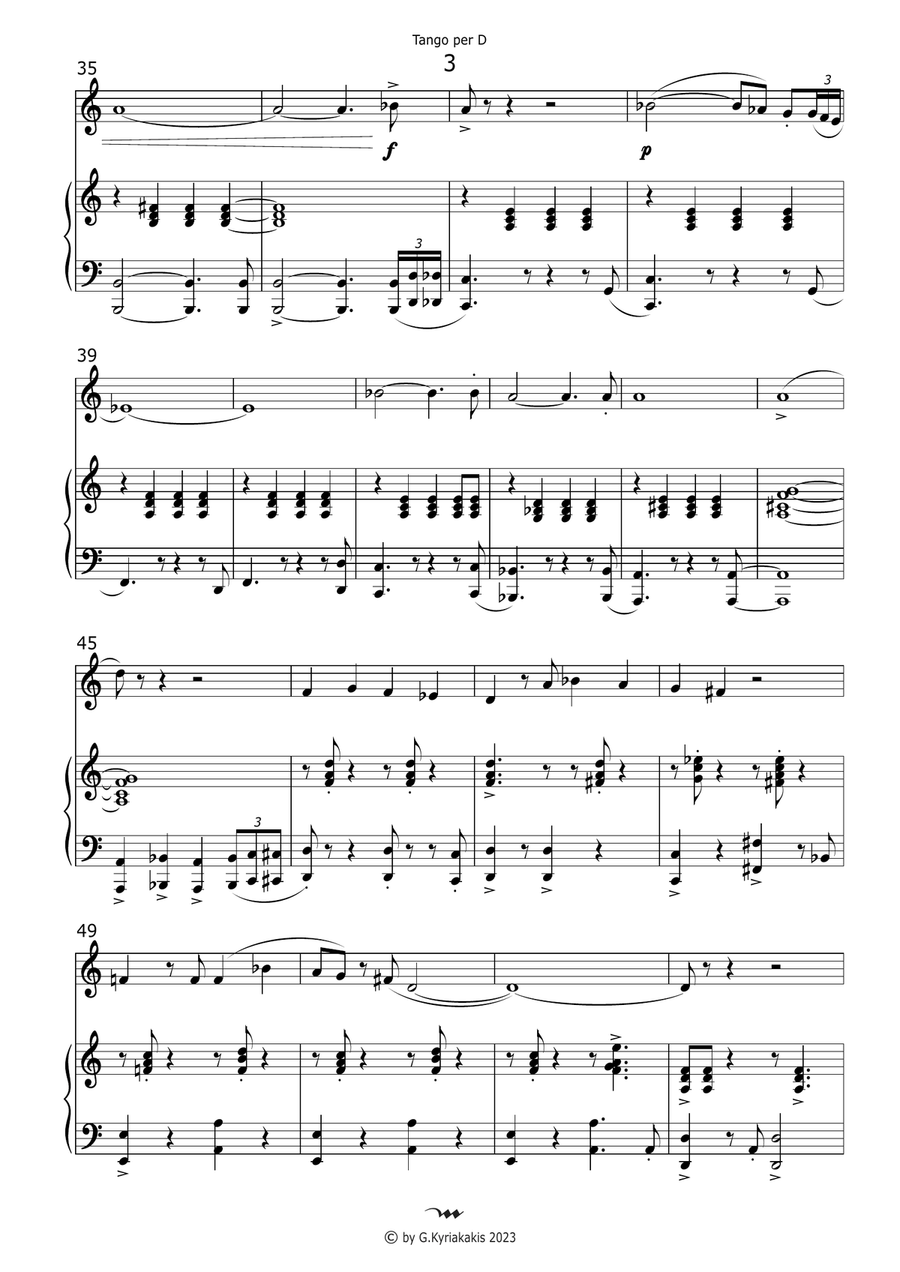 Tango per D for Violin (also for Bb Clarinet or Bb Trumpet) and Piano Chamber Music scores gallery preview page 5
