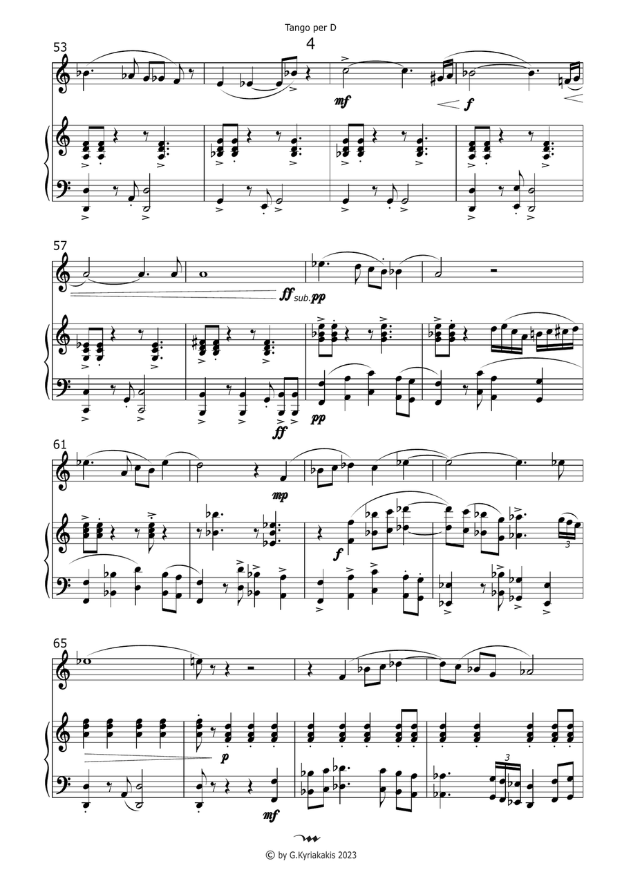 Tango per D for Violin (also for Bb Clarinet or Bb Trumpet) and Piano Chamber Music scores gallery preview page 6