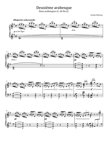 Debussy - Arabesque No. 2 in G major L. 66 Allegretto scherzando - For Piano Solo Original
