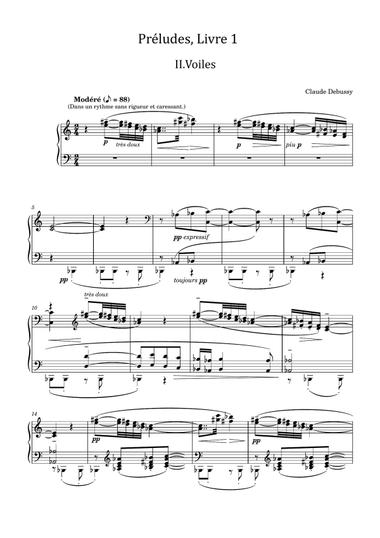 Debussy Preludes, Livre 1, L.117 No. 2, Voiles - For Piano Solo Original
