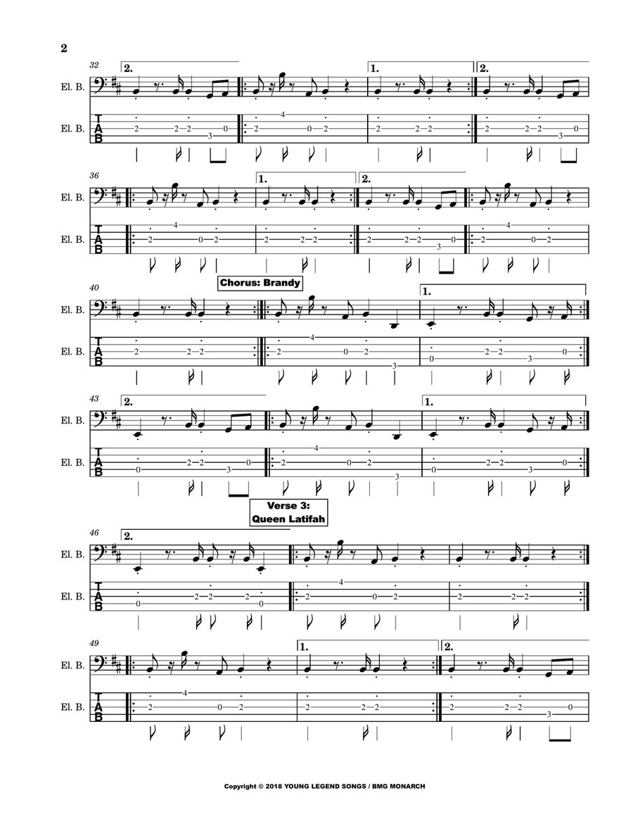 I Wanna Be Down (human Rhythm Hip Hop Remix) Bass Guitar Tablature scores gallery preview page 2
