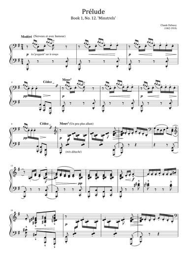 Debussy Preludes, Livre 1, L.117 No. 12, Minstrels - For Piano Solo Original