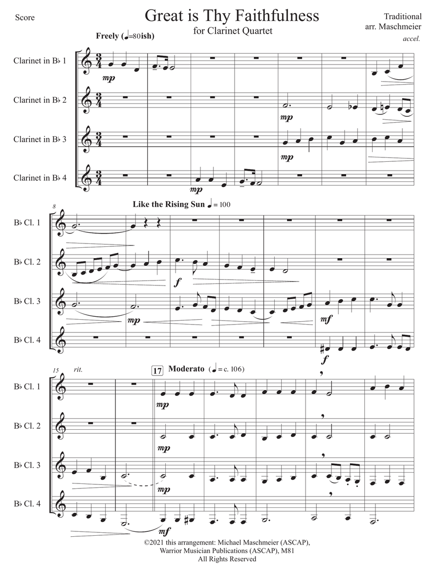 Great is Thy Faithfulness, for Clarinet Quartet Clarinet Quartet scores gallery preview page 2