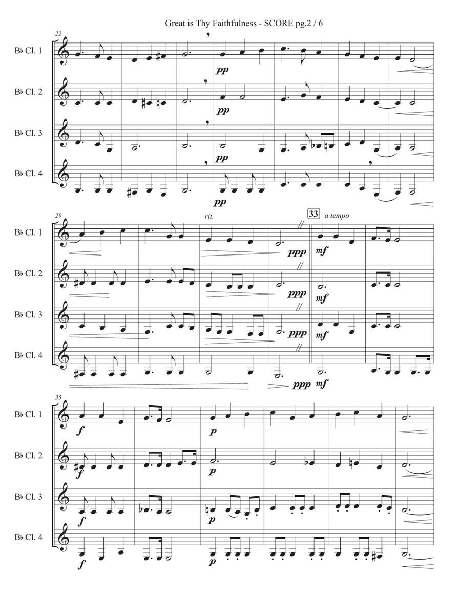 Great is Thy Faithfulness, for Clarinet Quartet Clarinet Quartet scores gallery preview page 3