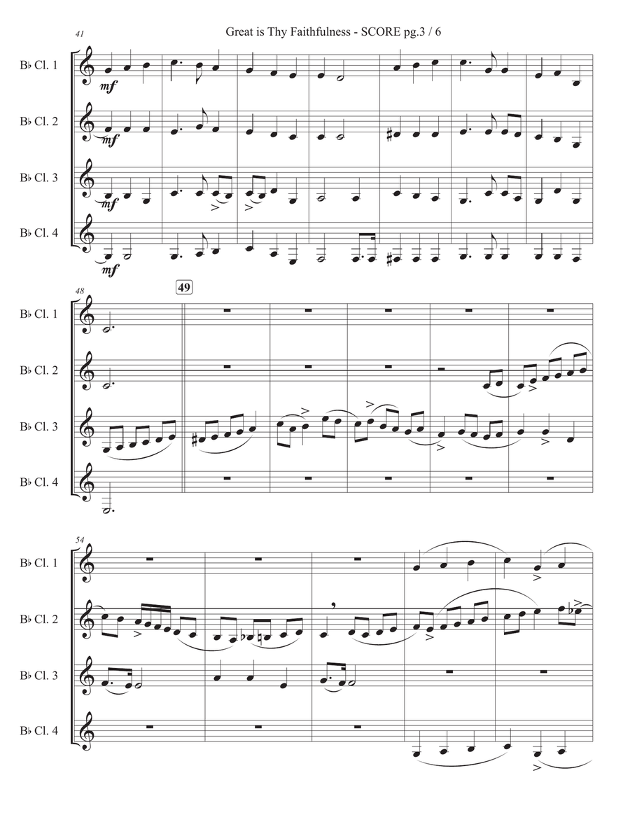 Great is Thy Faithfulness, for Clarinet Quartet Clarinet Quartet scores gallery preview page 4