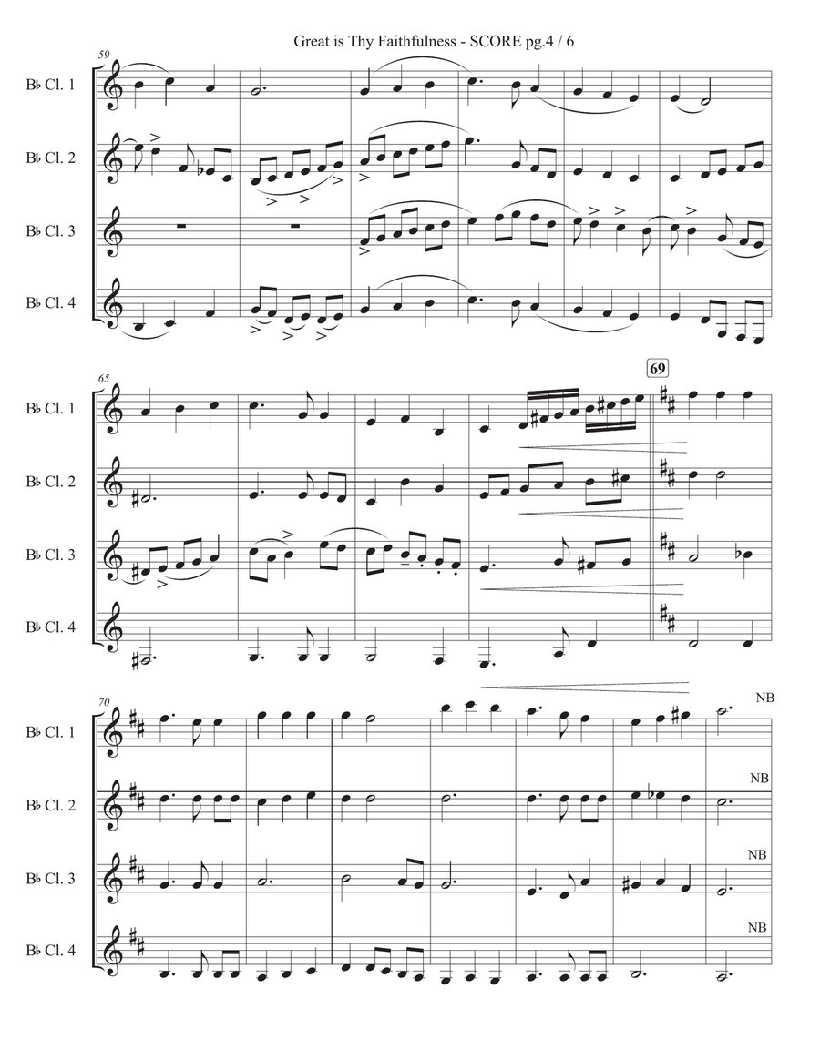 Great is Thy Faithfulness, for Clarinet Quartet Clarinet Quartet scores gallery preview page 5