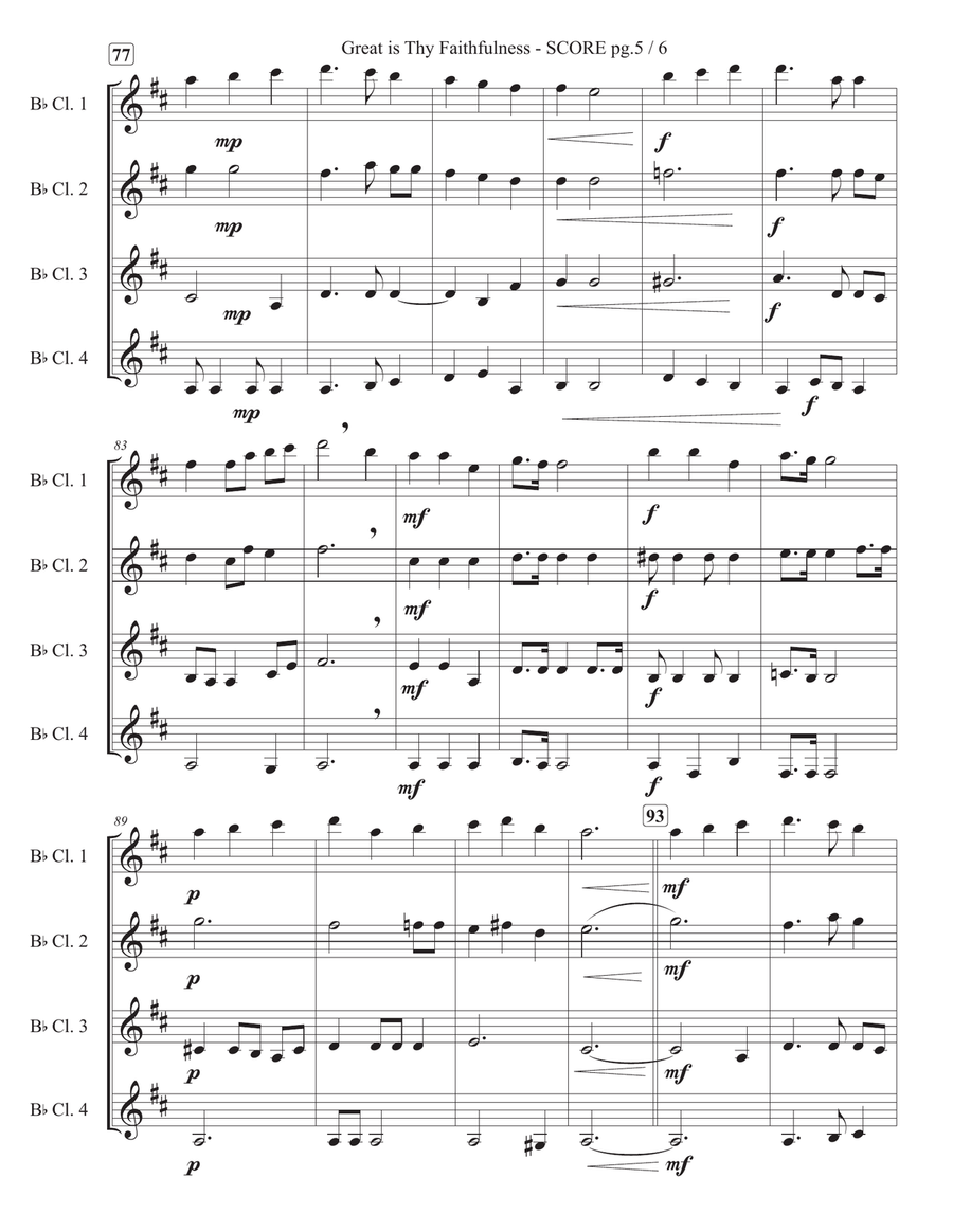 Great is Thy Faithfulness, for Clarinet Quartet Clarinet Quartet scores gallery preview page 6