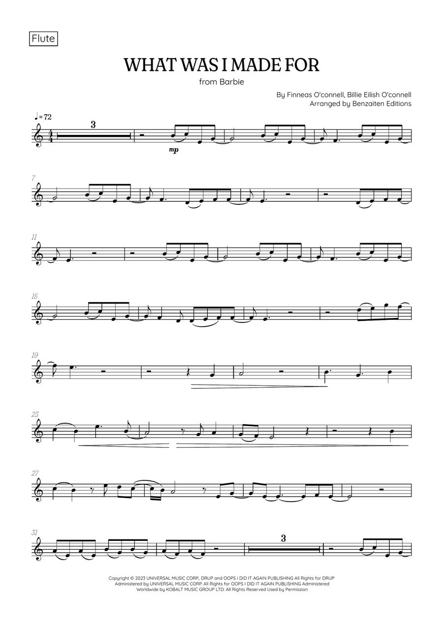 What Was I Made For? Woodwind Quartet scores gallery preview page 5