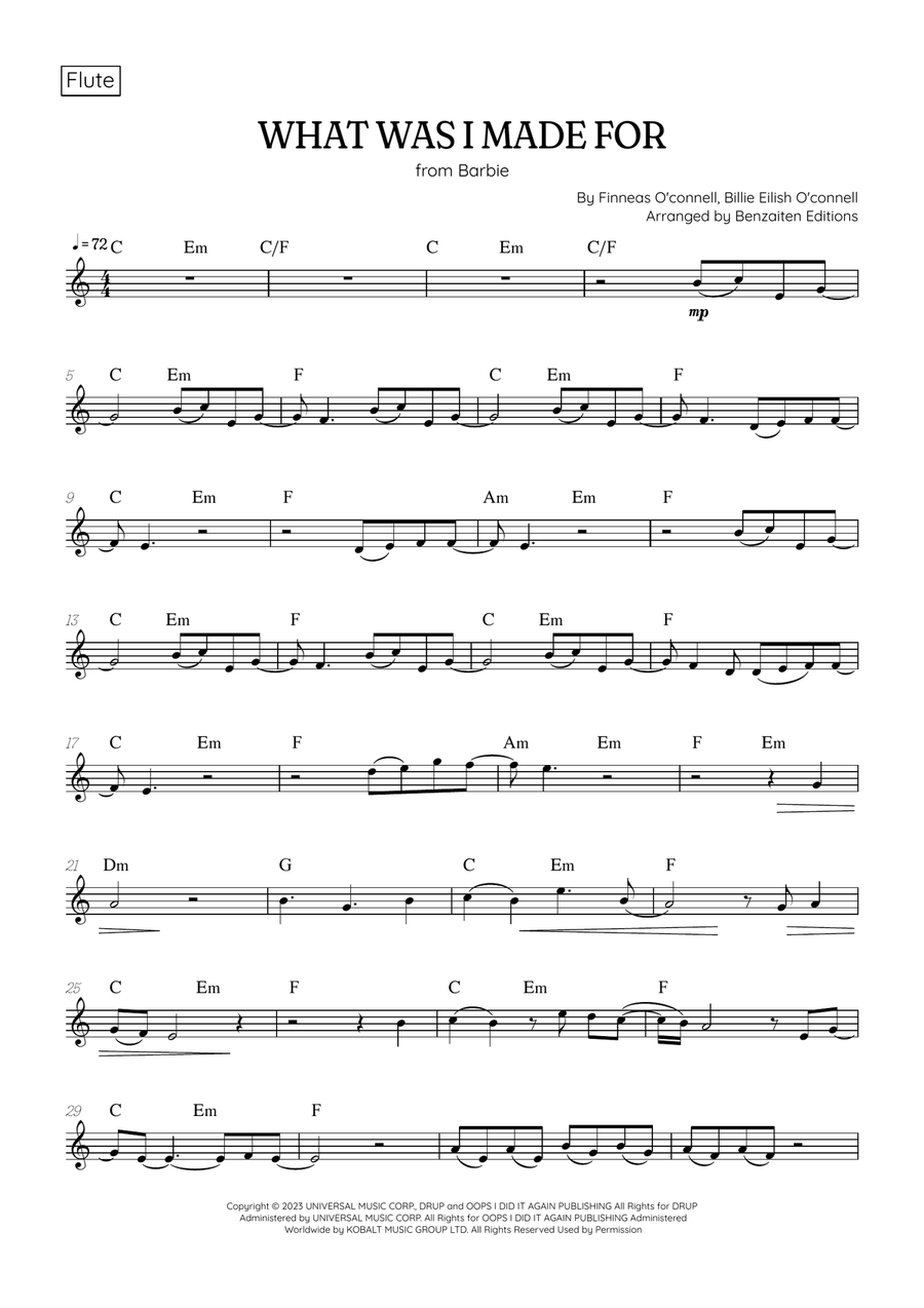 What Was I Made For? Woodwind Quartet scores gallery preview page 5