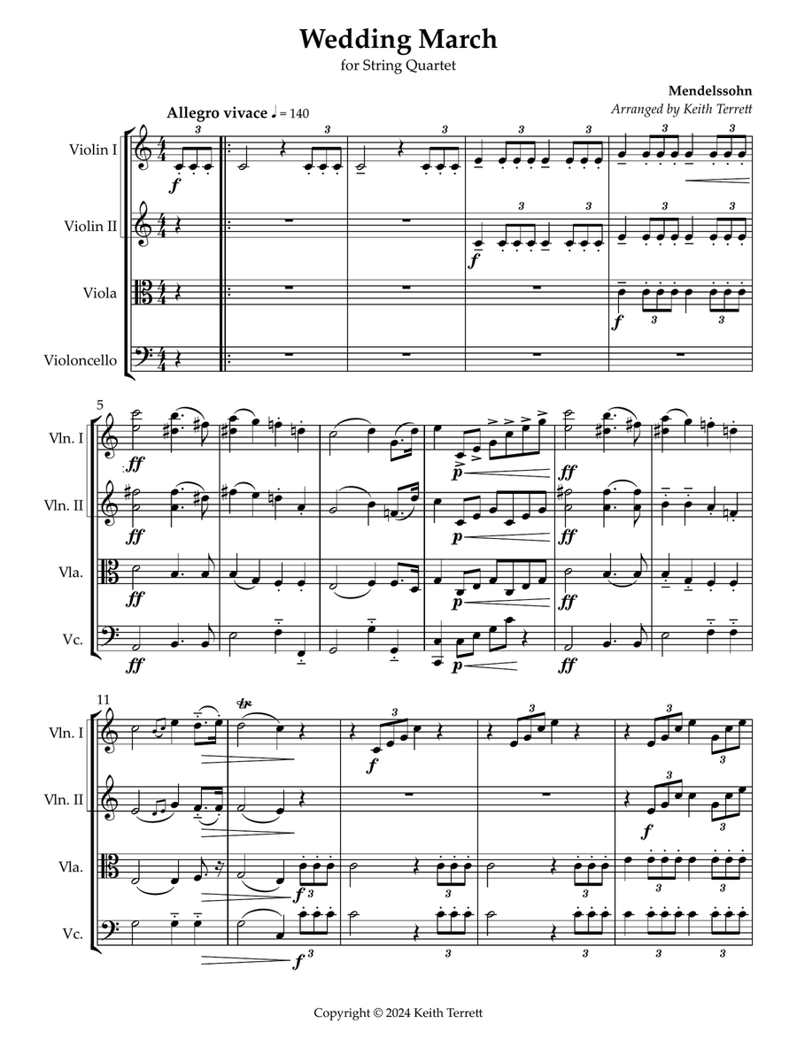 Wedding March for String Quartet String Quartet scores gallery preview page 2