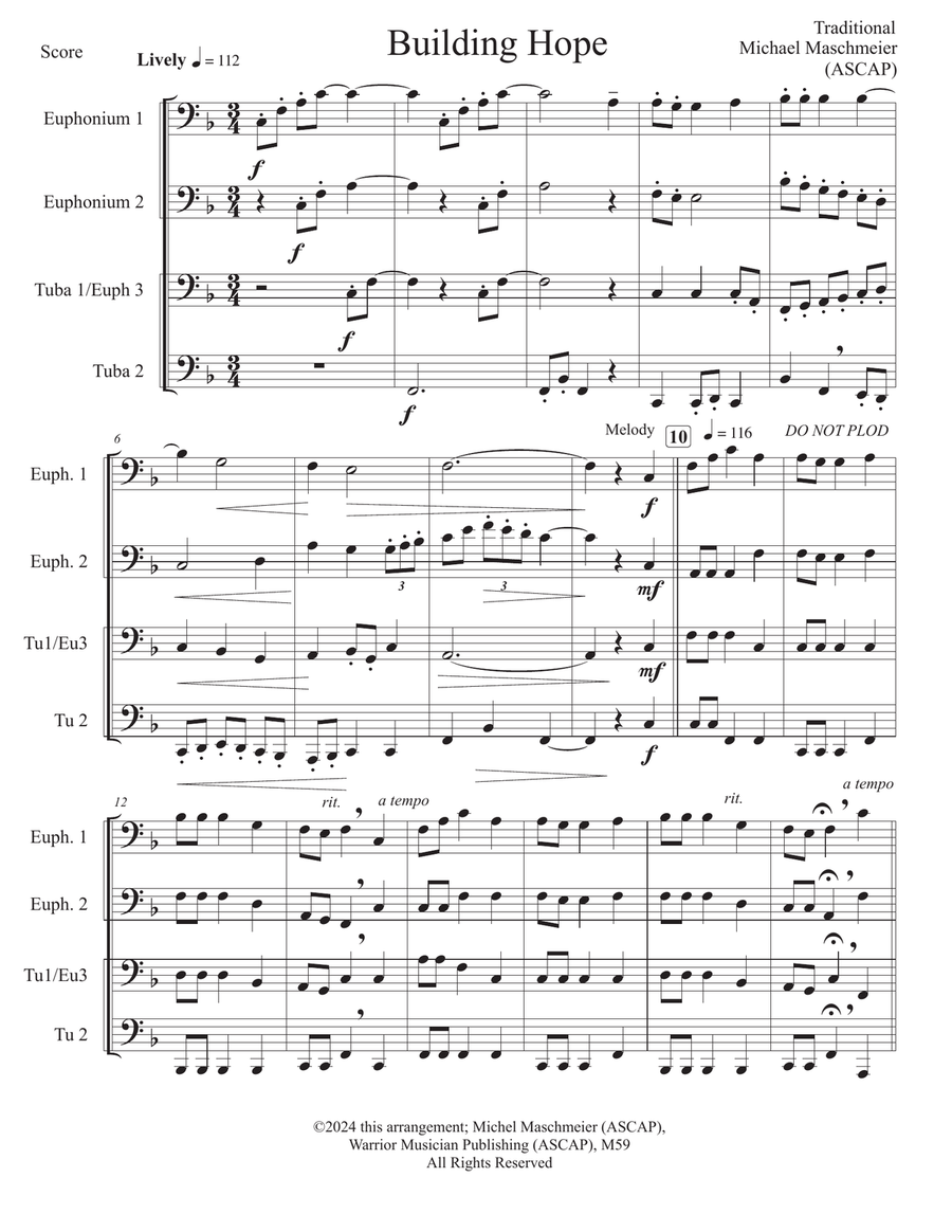 Building Hope, for Tuba Quartet Brass Quartet scores gallery preview page 2