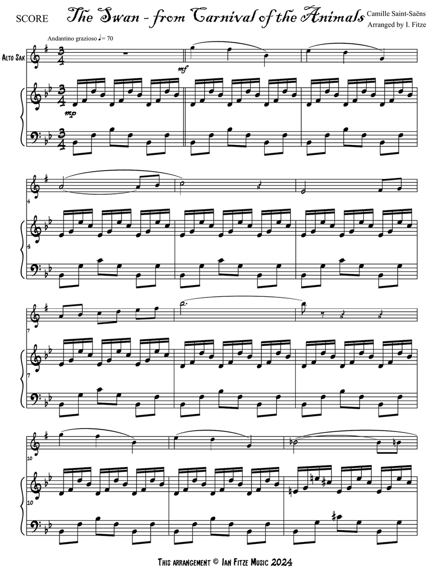 'The Swan' from Carnival of the Animals Alto Saxophone scores gallery preview page 3