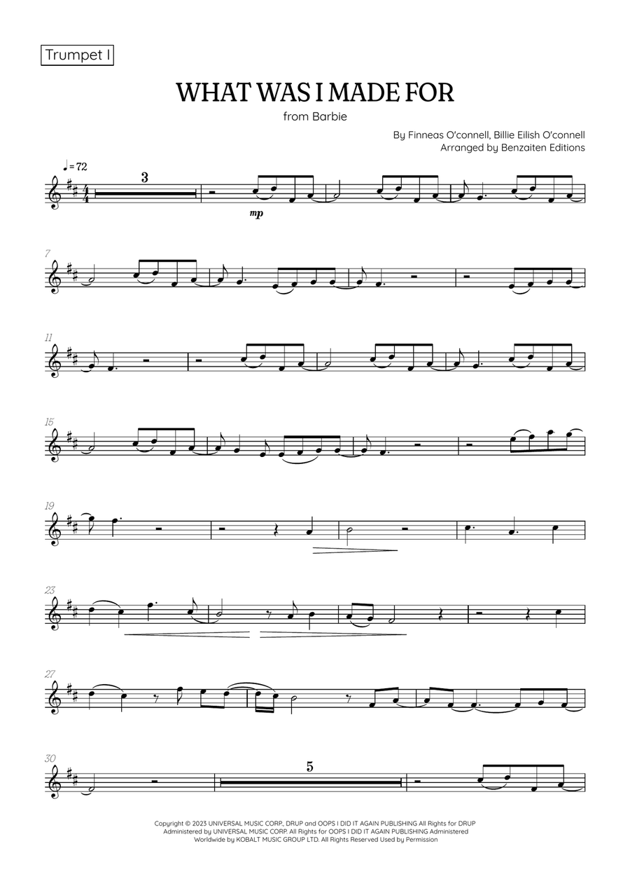 What Was I Made For? Brass Quartet scores gallery preview page 5