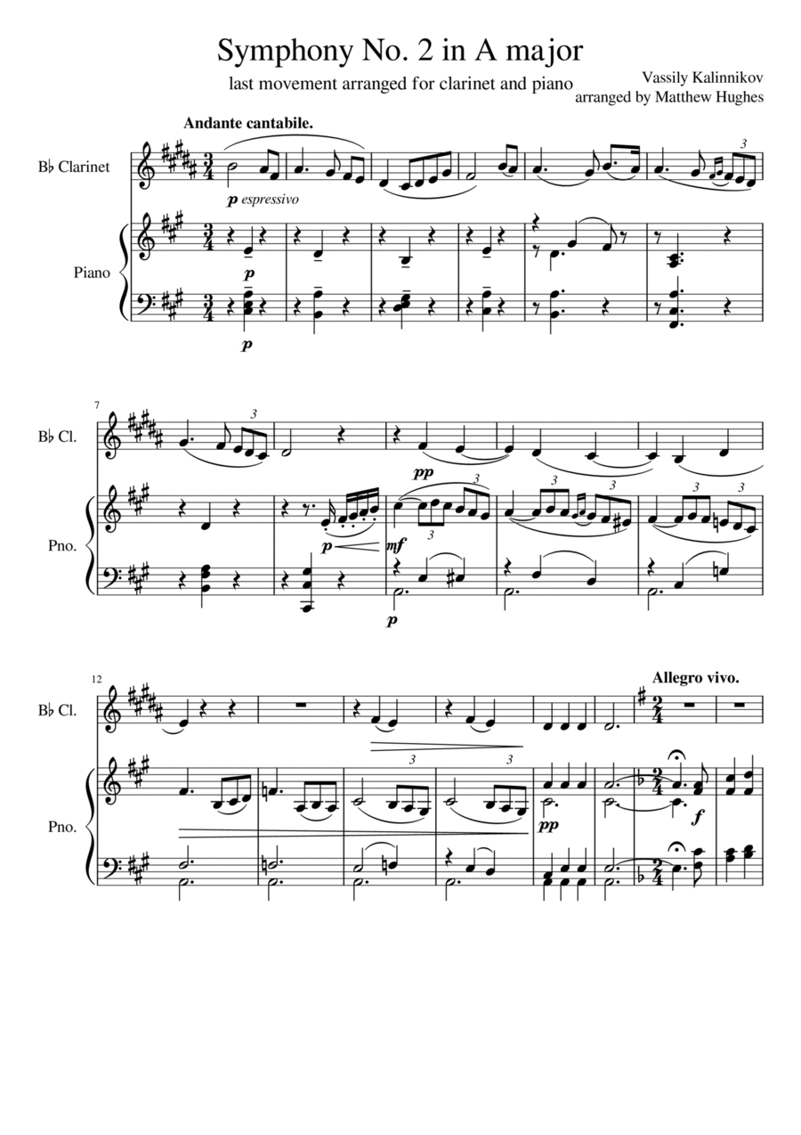 Symphony No. 2 in A Major - Final Movement B-Flat Clarinet scores gallery preview page 1