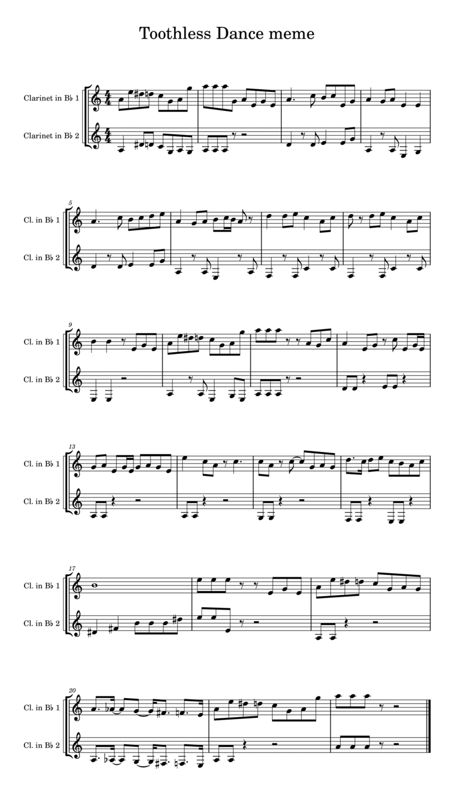 Toothless Dance Meme Clarinet Duet scores gallery preview page 1