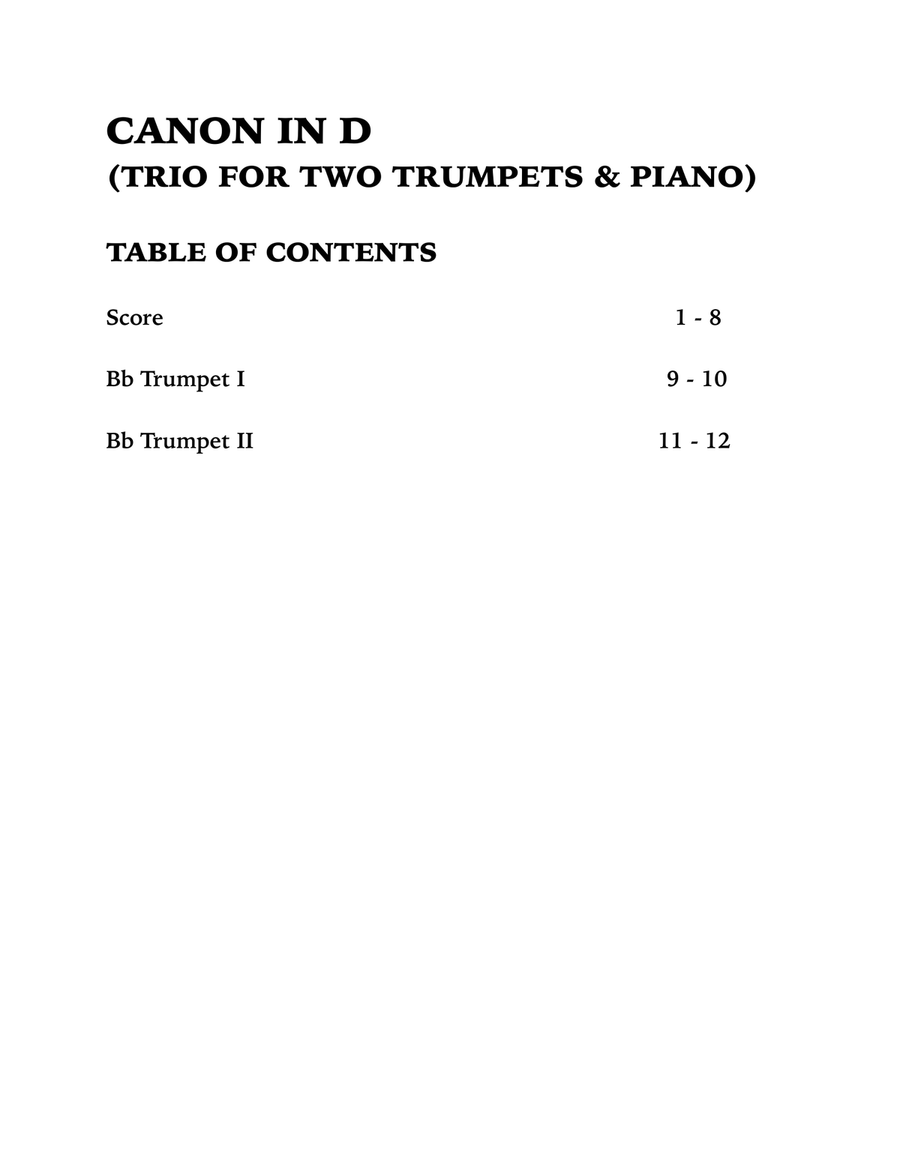 Canon in D (in C major): Trio for Two Trumpets and Piano Trumpet Duet scores gallery preview page 4