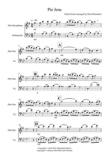 Pie Jesu (from Requiem) for Alto Saxophone and Cello Duet