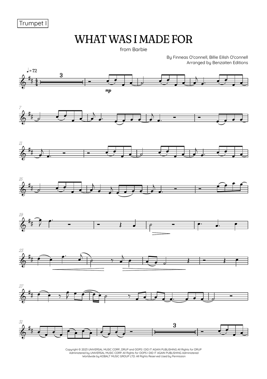 What Was I Made For? Brass Quintet scores gallery preview page 5