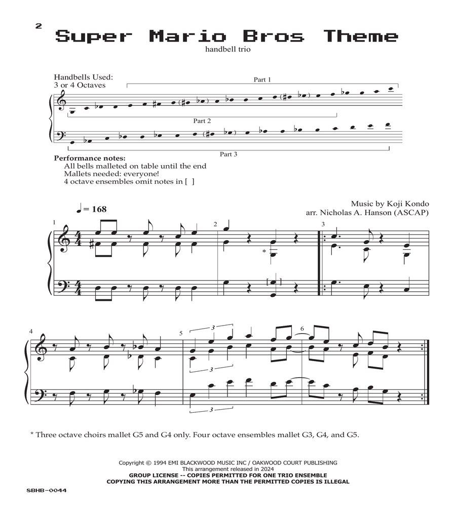 Super Mario Bros Theme Handbell Choir scores gallery preview page 2