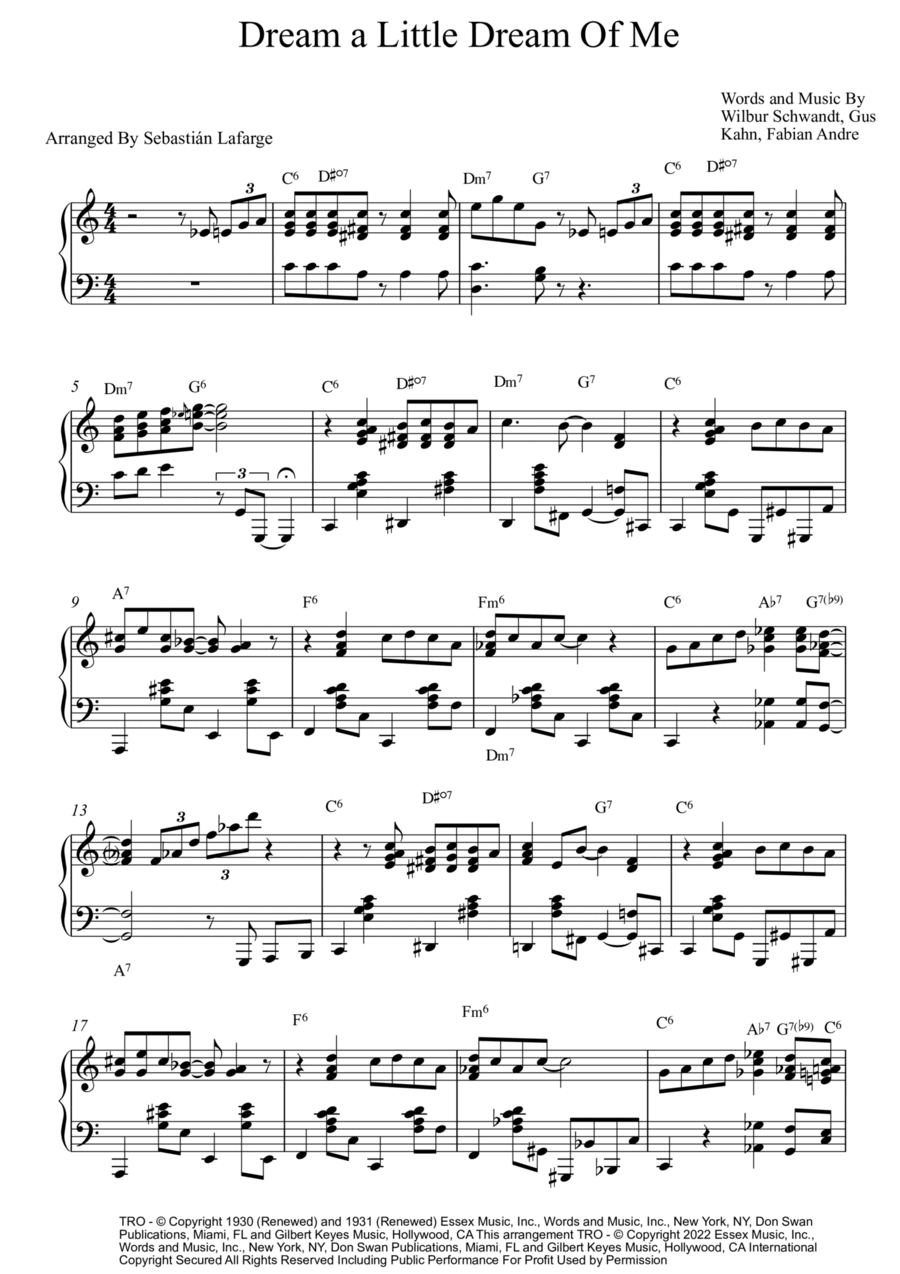 Dream a Little Dream Of Me Piano Solo scores gallery preview page 1