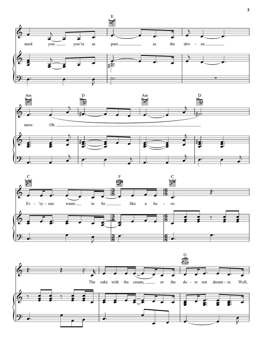 Pure As The Driven Snow (from The Hunger Games: The Ballad of Songbirds & Snakes) Piano, Vocal, Guitar scores gallery preview page 3