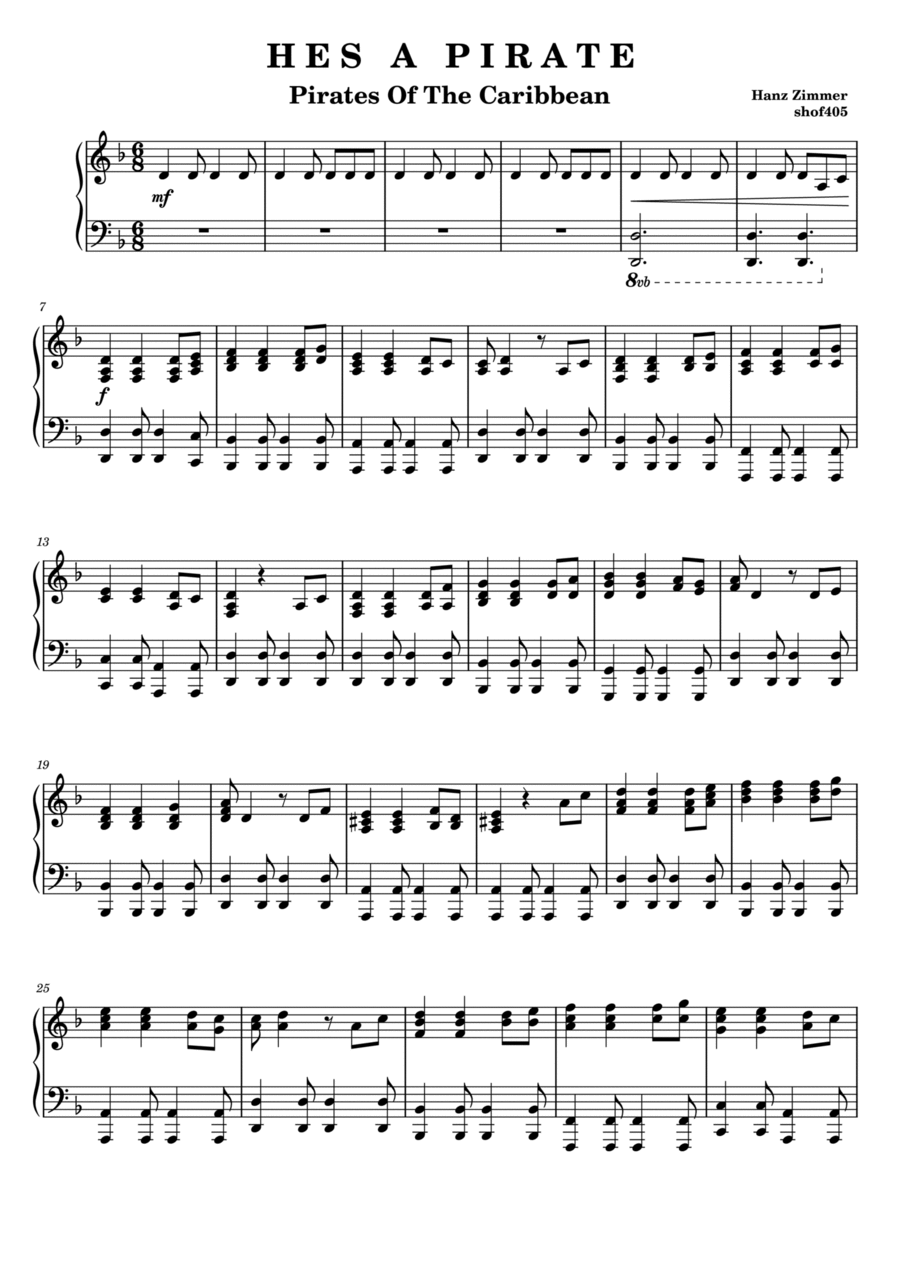 Pirates of the Caribbean - Hes a Pirate Piano Solo scores gallery preview page 1