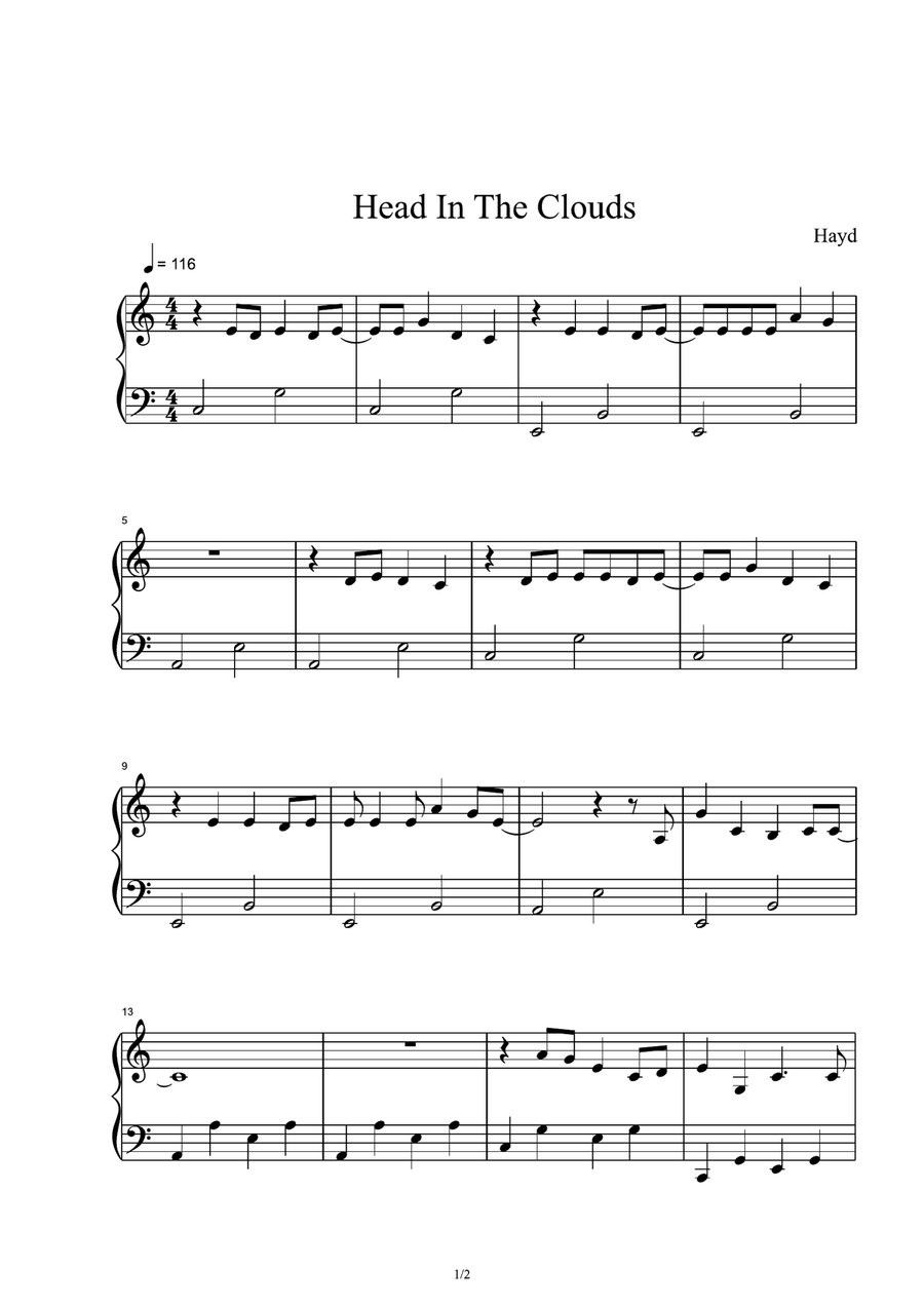 Head In The Clouds Head In The Clouds Piano Solo scores gallery preview page 1