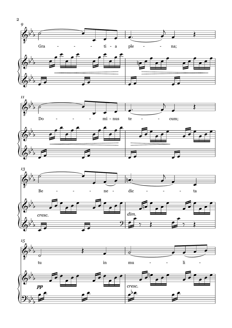 AVE MARIA - Bach/Gounod. For Soloist Tenor in E-flat Major with Piano Accompaniment Voice scores gallery preview page 2